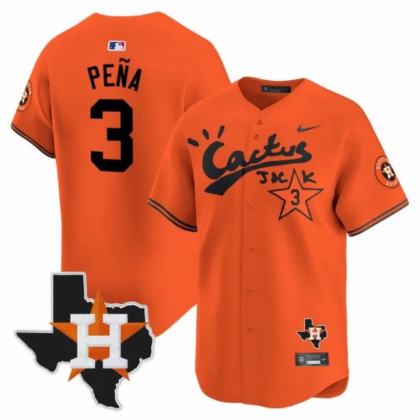 Men's Houston Astros #3 Jeremy Pena Cactus Jack Stitched Limited Cool Base Orange Jersey