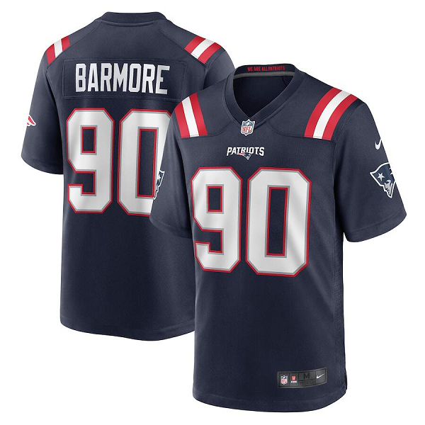 Men's Nike New England Patriots #90 Christian Barmore Player Navy Game Jersey