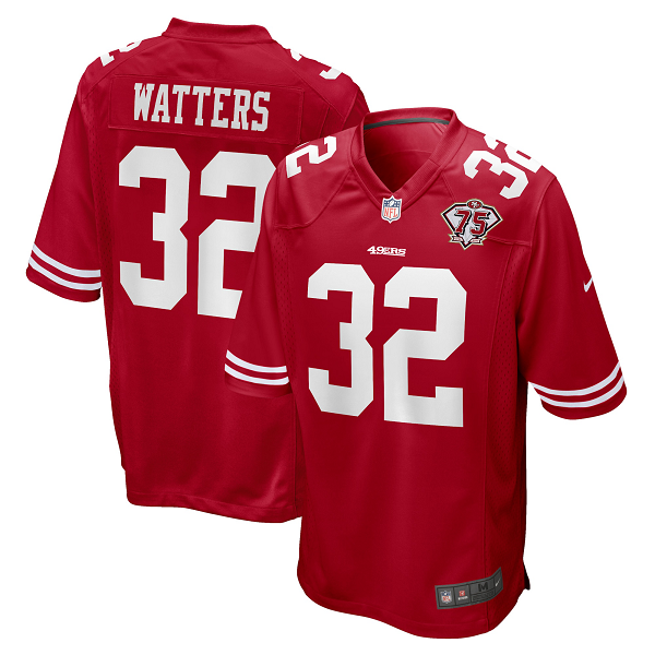 Men's San Francisco 49ers #32 Ricky Watters Nike Scarlet 75th Anniversary Limited Retired Player Jersey