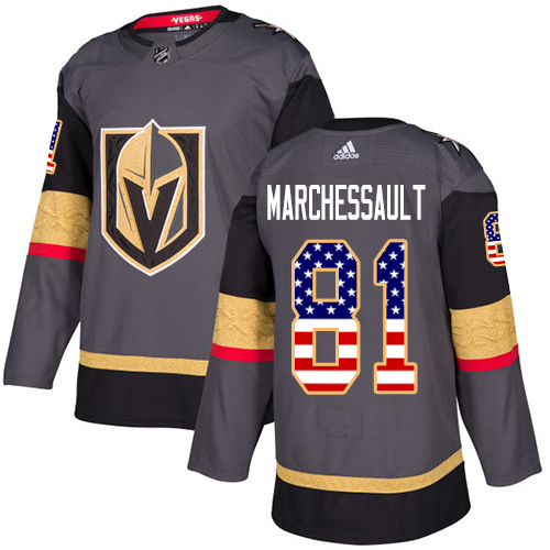 Adidas Golden Vegas Golden Knights #81 Jonathan Marchessault Grey Home USA Flag Stitched NHL Jersey