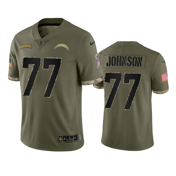 Los Angeles Chargers Zion Johnson Olive 2022 Salute To Service Limited Jersey #77