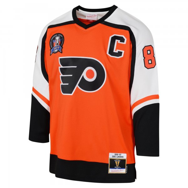 Youth Philadelphia Flyers Eric Lindros Mitchell & Ness Orange 1996-97 Blue Line Player Jersey