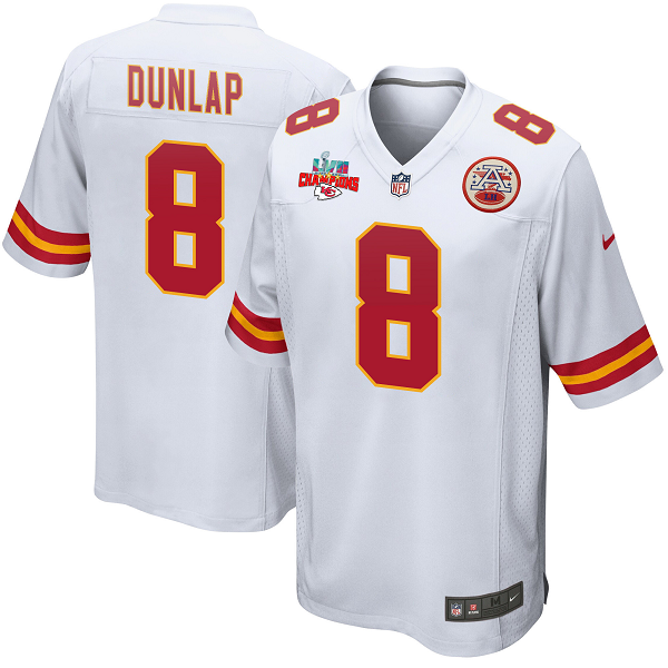 Carlos Dunlap #8 Kansas City Chiefs Super Bowl LVII Champions 3 Stars Men's Game White NFL Jersey