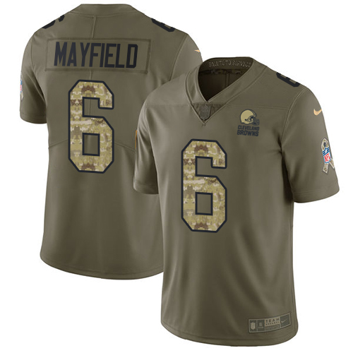 Nike Cleveland Browns #6 Baker Mayfield Olive/Camo Men's Stitched NFL Limited 2017 Salute To Service Jersey