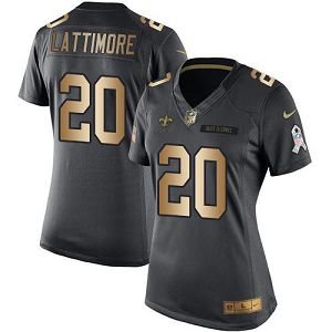 Nike New Orleans Saints #20 Marshon Lattimore Black Women's Stitched NFL Limited Gold Salute to Service Jersey