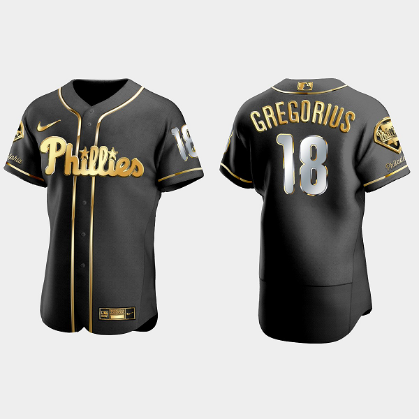 Men's Philadelphia Phillies #18 Didi Gregorius Black Golden Edition Flex Base MLB Jersey