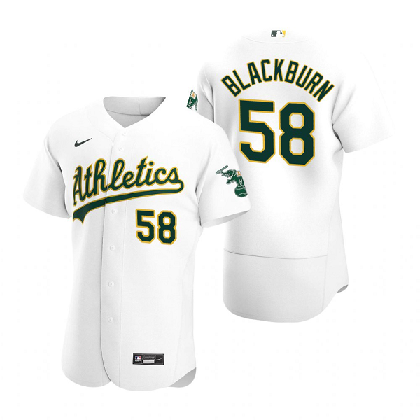 Men's Oakland Athletics #58 Paul Blackburn White Home Flex Base MLB Jersey