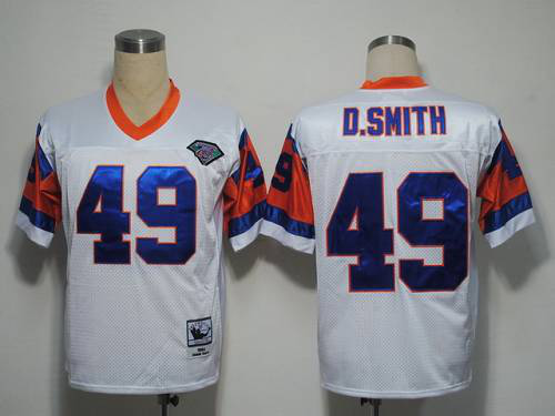 Mitchel and Ness Denver Broncos #49 Dennis Smith White With 75 Anniversary Patch Stitched Throwback NFL Jersey