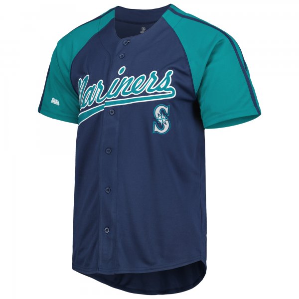 Men's Seattle Mariners Stitches Navy Button-Down Raglan Fashion Jersey