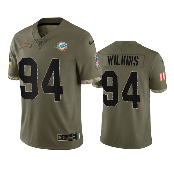 Miami Dolphins Christian Wilkins #94 Olive 2022 Salute To Service Limited Jersey