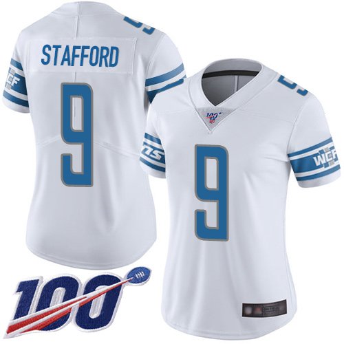 Women's Detroit Lions #9 Matthew Stafford WhiteStitched NFL 100th Season Vapor Limited Jersey