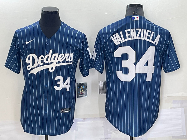 Men's Nike Los Angeles Dodgers #34 Fernando Valenzuel Blue Throwback MLB Cool Base Jersey