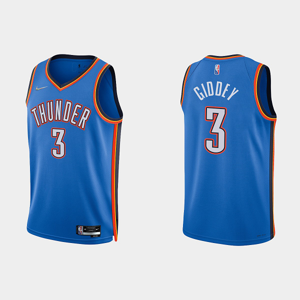 Men's Nike Oklahoma City Thunder #3 Josh Giddey 2021/22 75th Anniversary Diamond Blue Icon NBA Jersey