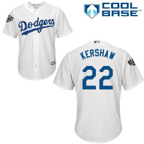 Los Angeles Dodgers #22 Clayton Kershaw White New Cool Base 2018 World Series Stitched MLB Jersey