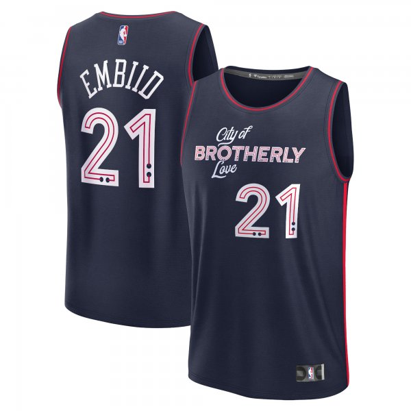 Men's Unisex Philadelphia 76ers #21 Joel Embiid Navy 2023/34 Fast Break City Edition Jersey