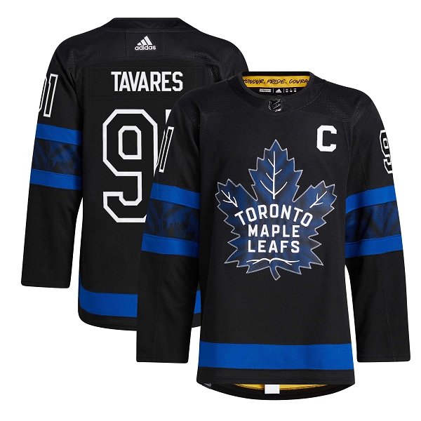 Men's Toronto Maple Leafs #91 John Tavares adidas Black Alternate Captain Patch  Pro Player Jersey