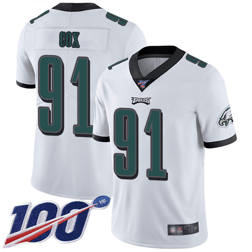 Philadelphia Eagles #91 Fletcher Cox White Men's Stitched NFL 100th Season Vapor Limited Jersey