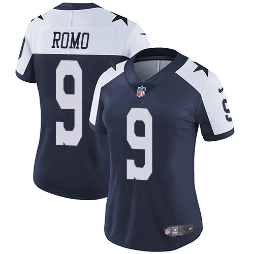 Nike Dallas Cowboys #9 Tony Romo Navy Blue Thanksgiving Women's Stitched NFL Vapor Untouchable Limited Throwback Jersey