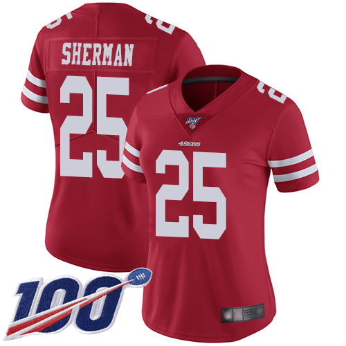 Women's San Francisco 49ers #25 Richard Sherman Red Team ColorStitched NFL 100th Season Vapor Limited Jersey