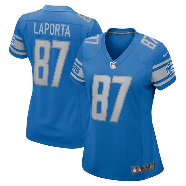 Women's Nike #87 Sam Laporta Blue Detroit Lions Team Game Jersey