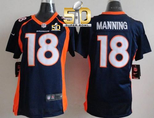 Nike Denver Broncos #18 Peyton Manning Blue Alternate Super Bowl 50 Women's Stitched NFL New Elite Jersey