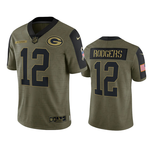 Green Bay Packers Aaron Rodgers Olive 2021 Salute To Service Limited Men's NFL Jersey