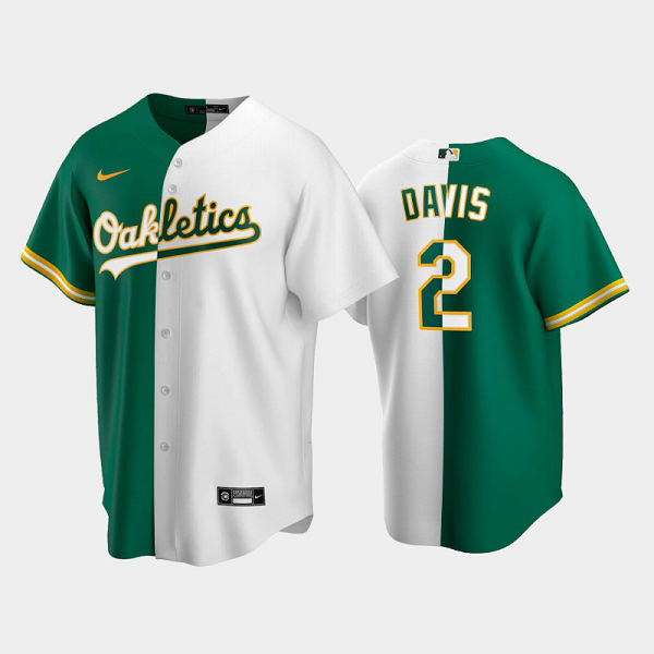 Men's Replica Oakland Athletics Home MLB Jersey #2 Khris Davis Green-White Split