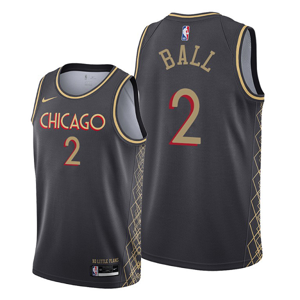 Men's Chicago Bulls #2 Lonzo Ball 2021 Trade Black City Edition NBA Jersey