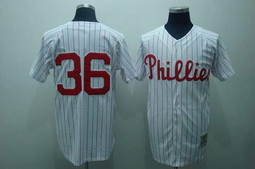 Mitchell And Ness Philadelphia Phillies #36 Robin Roberts Stitched White Red Strip MLB Jersey