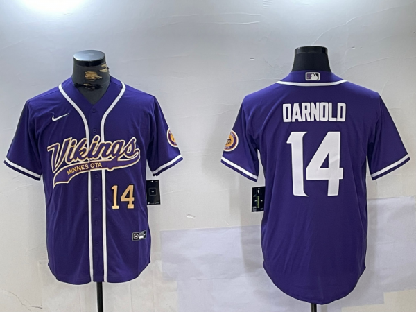 Men's Minnesota Vikings #14 Sam Darnold Navy Cool Base Stitched Baseball Jersey