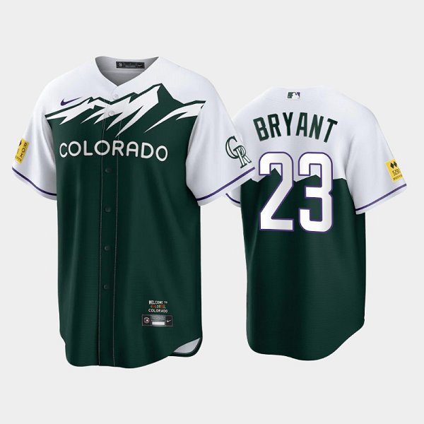 Men's Colorado Rockies #23 Kris Bryant 2022 City Connect Green Replica MLB Jersey