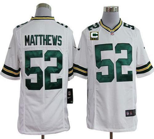 Nike Green Bay Packers #52 Clay Matthews White With C Patch Men's Stitched NFL Game Jersey