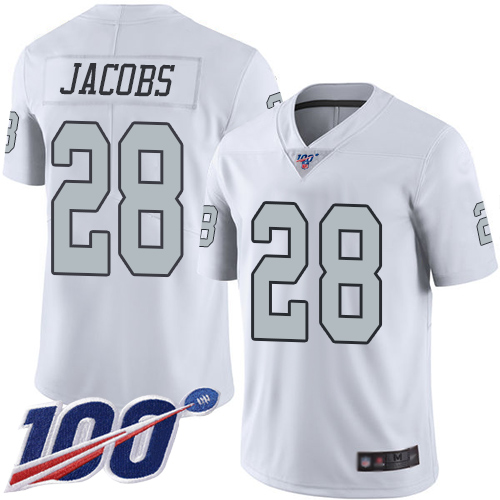 Las Vegas Raiders #28 Josh Jacobs White Youth Stitched NFL Limited Rush 100th Season Jersey