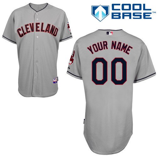 Cleveland Indians Grey Men's Customized Cool Base MLB Jersey