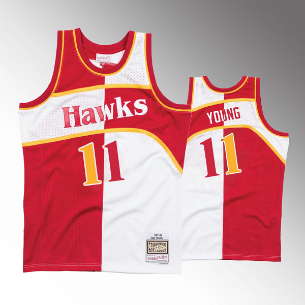 Men's Atlanta Hawks #11 Trae Young Split White Red Jersey