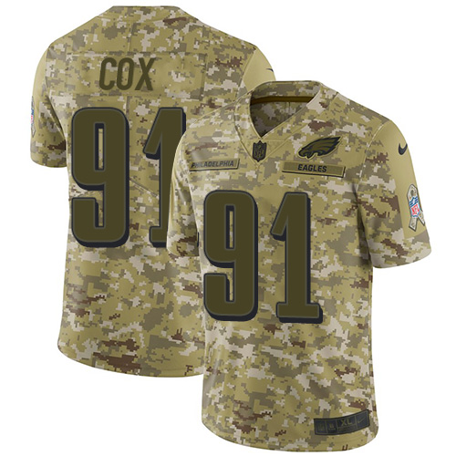 Nike Philadelphia Eagles #91 Fletcher Cox Camo Men's Stitched NFL Limited 2018 Salute To Service Jersey