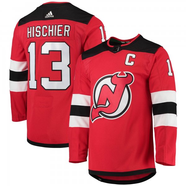 Men's New Jersey Devils Nico Hischier adidas Red Home Primegreen Player Jersey