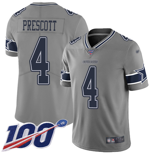 Dallas Cowboys #4 Dak Prescott Gray Men's Stitched NFL Limited Inverted Legend 100th Season Jersey