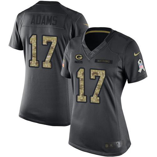 Nike Green Bay Packers #17 Davante Adams Black Women's Stitched NFL Limited 2016 Salute to Service Jersey