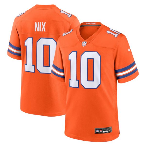 Men's #10 Nike Bo Nix Orange Denver Broncos Mile High Collection 1977 Throwback Player Game Jersey