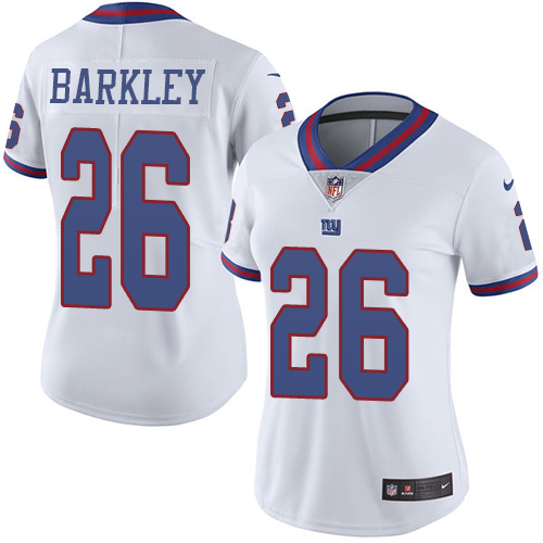 Nike New York Giants #26 Saquon Barkley White Women's Stitched NFL Limited Rush Jersey