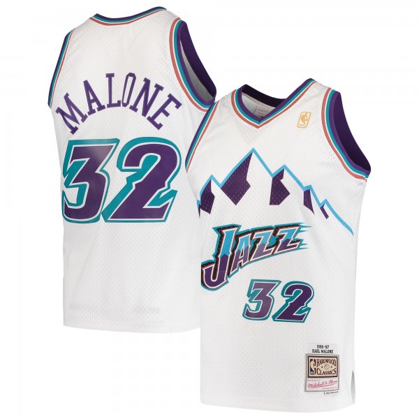 Men's Utah Jazz Karl Malone Mitchell & Ness White 1996/97 Hardwood Classics Swingman Jersey