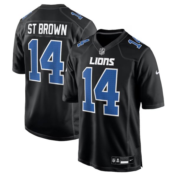 Men's Detroit Lions #14 Amon-Ra St.Brown Nike Carbon Black Carbon Fashion Jersey