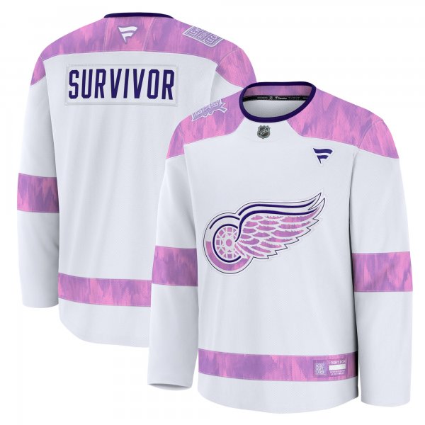 Men's Detroit Red Wings Fanatics White Hockey Fights Cancer Practice Jersey