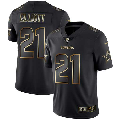 Men's Nike Dallas Cowboys #21 Ezekiel Elliott Black Gold Vapor Untouchable Limited NFL Jersey