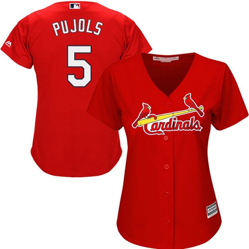 St. Louis Cardinals #5 Albert Pujols Red Alternate Women's Stitched MLB Jersey