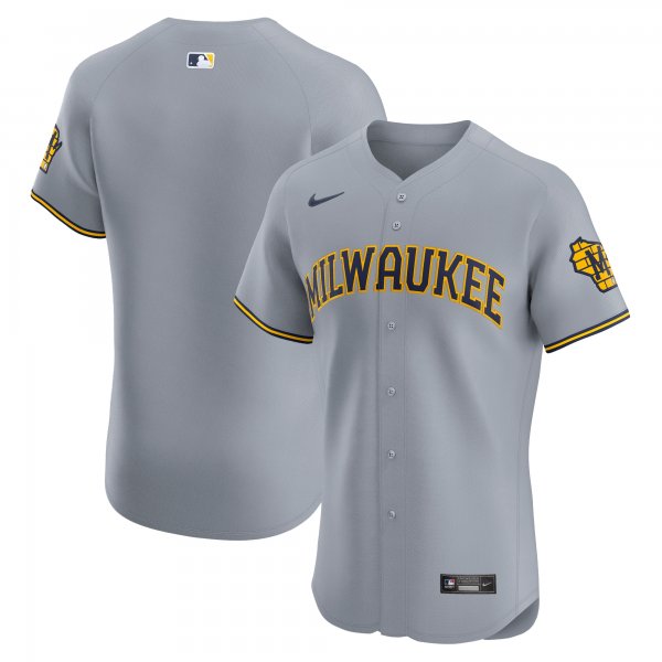 Men's Milwaukee Brewers  Nike Gray Road Vapor Premier Elite Patch Jersey