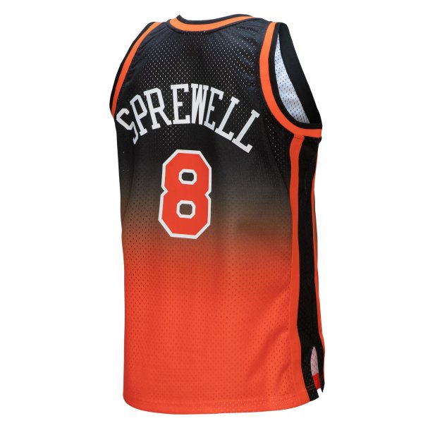 Men's New York Knicks Latrell Sprewell Mitchell & Ness Orange/Black 1998/99 Hardwood Classics Fadeaway Swingman Player Jersey