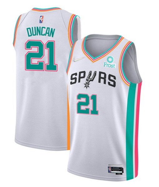 Men's San Antonio Spurs #21 Tim Duncan 2022 White City Diamond 75th Anniversary Jersey