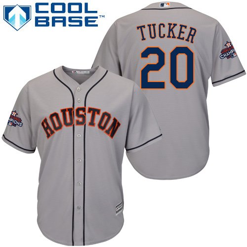 Houston Astros #20 Preston Tucker Grey Cool Base 2017 World Series Champions Stitched Youth MLB Jersey